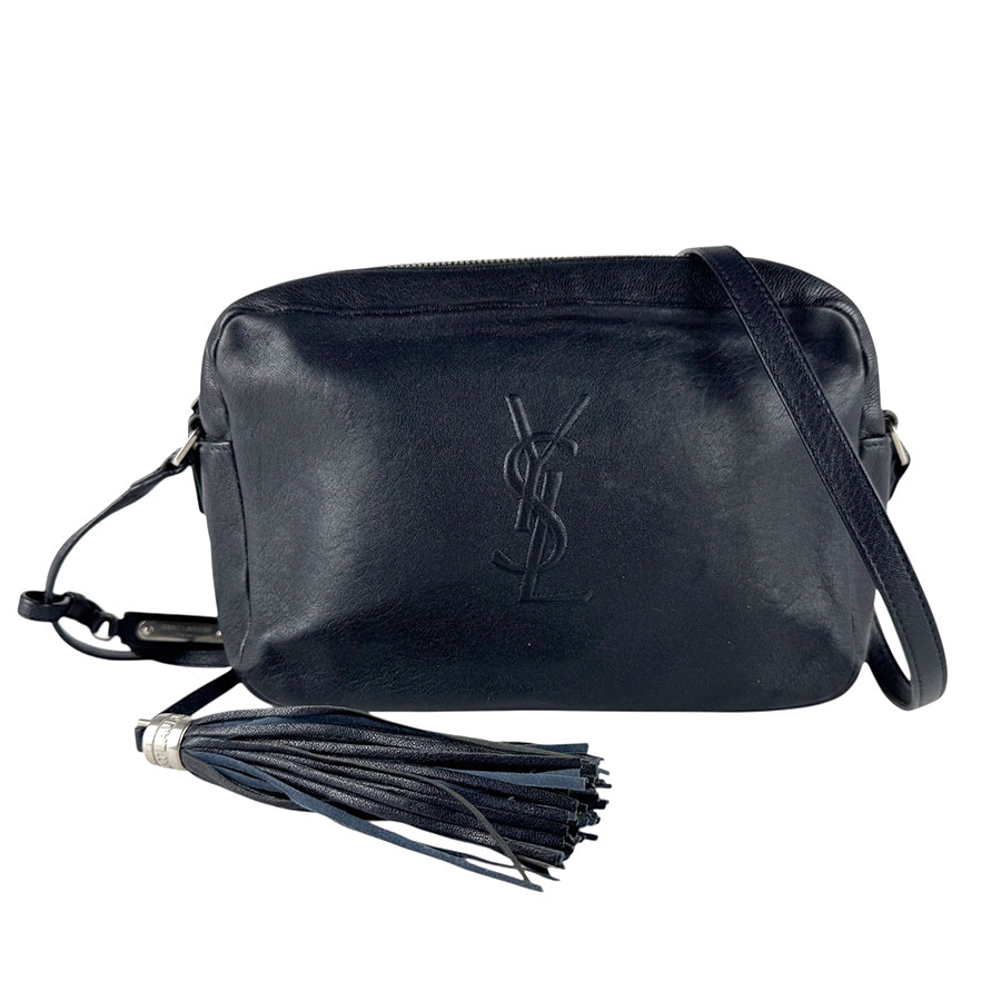 サンローラン SAINT LAURENT 斜め掛けショルダーバッグ ルー レザー ネイビー シルバー レディース 送料無料【中古】 z8218