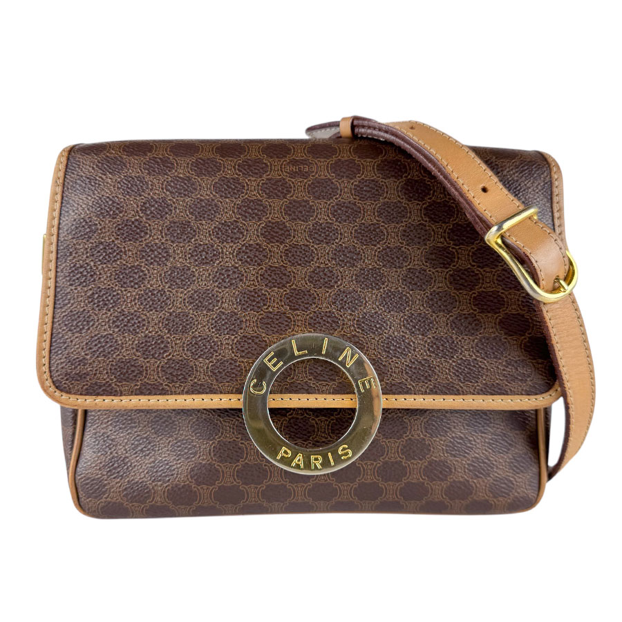 セリーヌ CELINE ショルダーバッグ マカダム PVC上塗り帆布 赤銅色 レディース 貨物輸送無料【中古】 z8315