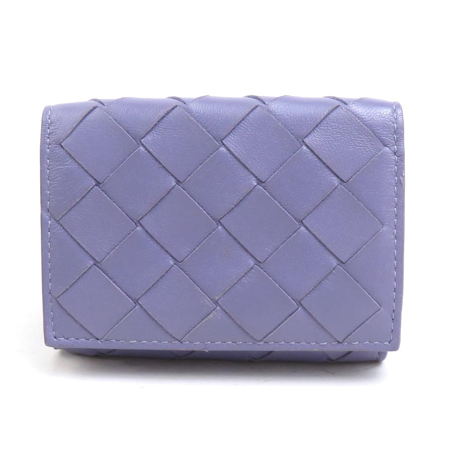 ボッテガヴェネタ BOTTEGAVENETA 三つ折り紙入れ イントレチャート なめし革 パープル ユニ一発やる 貨物輸送無料【中古】 r10977g