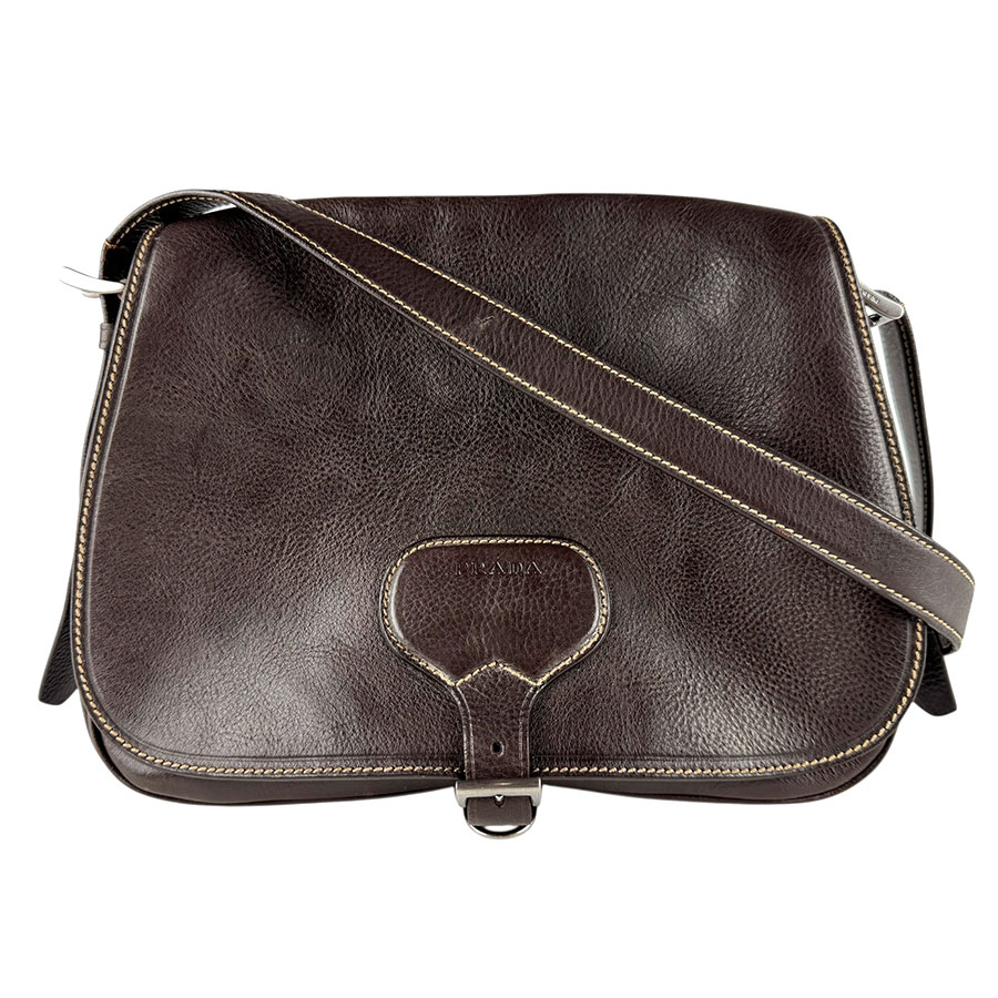 プラダ PRADA ショルダーバッグ レザー ダークブラウン レディース 送料無料【中古】 z8322