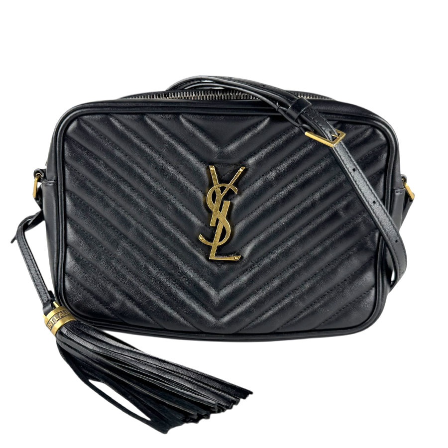 サンローラン SAINT LAURENT 斜め掛けショルダーバッグ ルー レザー ブラック ゴールド レディース 送料無料【中古】 z8354