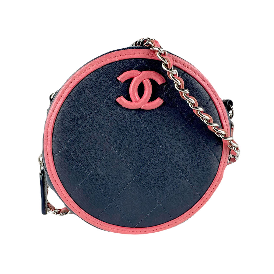 シャネル CHANEL 斜め掛けショルダーバッグ レザー ネイビー/ピンク シルバー レディース 送料無料【中古】 z8387 156,500円