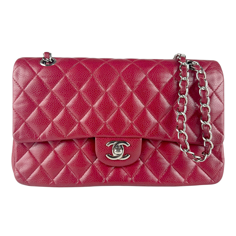 シャネル CHANEL ショルダーバッグ マトラッセ ダブルフラップ キャビアスキンレザー ダークレッド シルバー レディース 送料無料【中古】 z8533