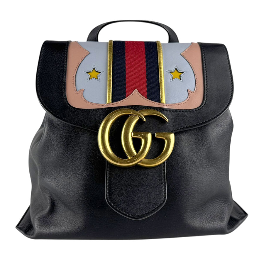 グッチ GUCCI 背嚢 GGマーモント なめし革 黒いこと/マルチ色合い ゴールド レディース 432265 貨物輸送無料【中古】 z8553