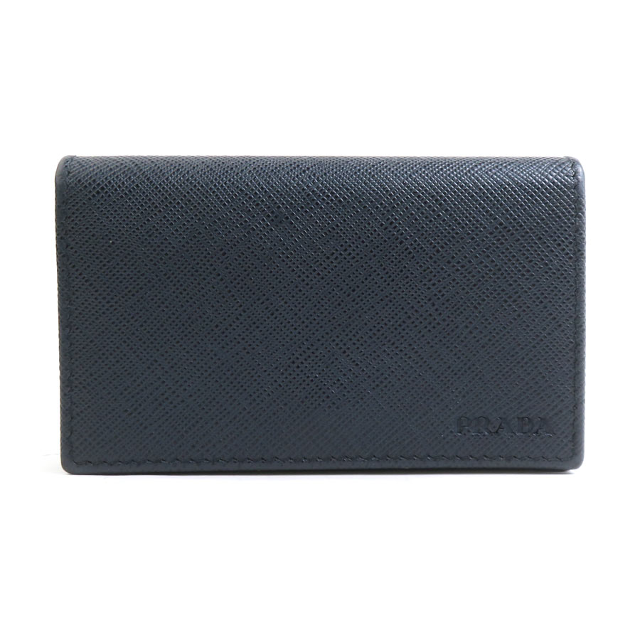 プラダ PRADA カードケース 名刺入れ レザー ネイビー メンズ 送料無料【中古】 r11004a