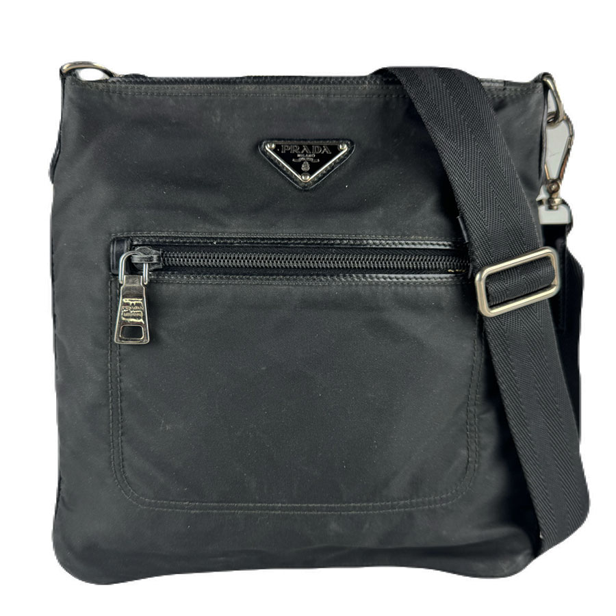 プラダ PRADA 斜め掛けショルダーバッグ ナイロン ブラック シルバー ユニセックス 送料無料【中古】 z8690