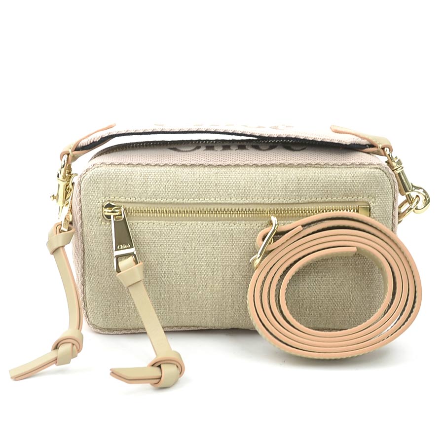 クロエ Chloe ボディバッグ WOODY ベルトバッグ キャンバス ベージュ×ライトピンク レディース 送料無料【中古】 56554k