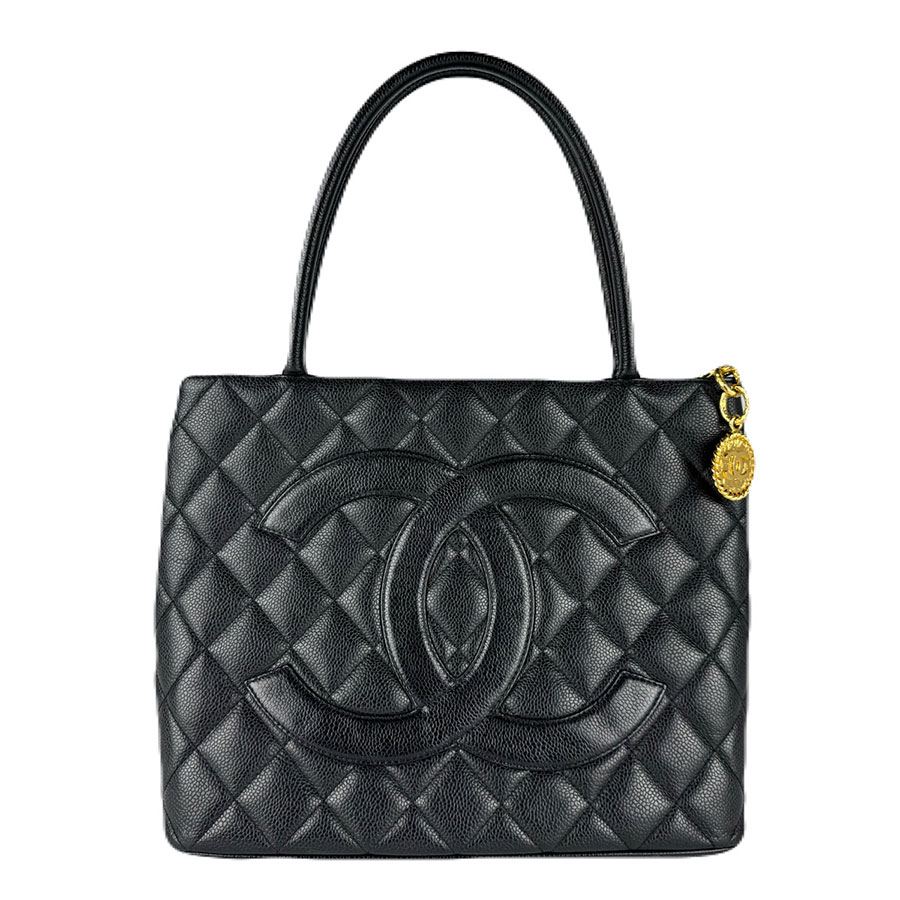 シャネル CHANEL ショルダーバッグ 復刻トート キャビアスキンレザー ブラック ゴールド レディース 送料無料【中古】 z8733