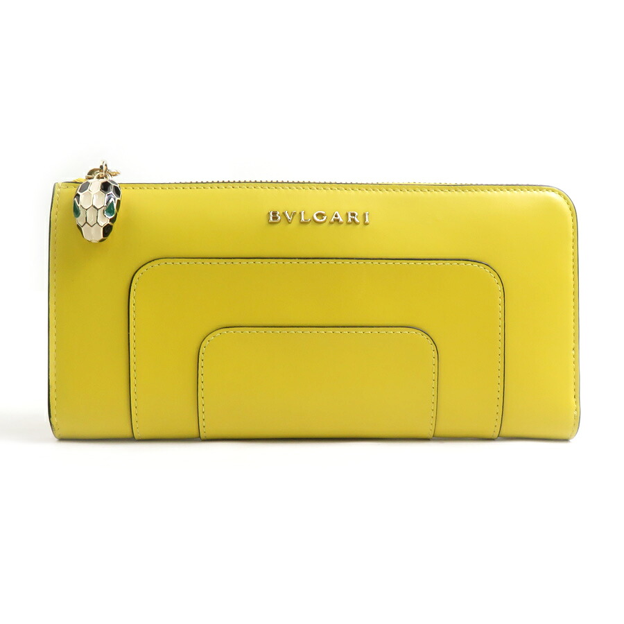 ブル小峡谷 BVLGARI L字ジッパー長紙入れ セルペンティフォーエバー なめし革 黄色×サクラ色 レディース 貨物輸送無料【中古】 56579a