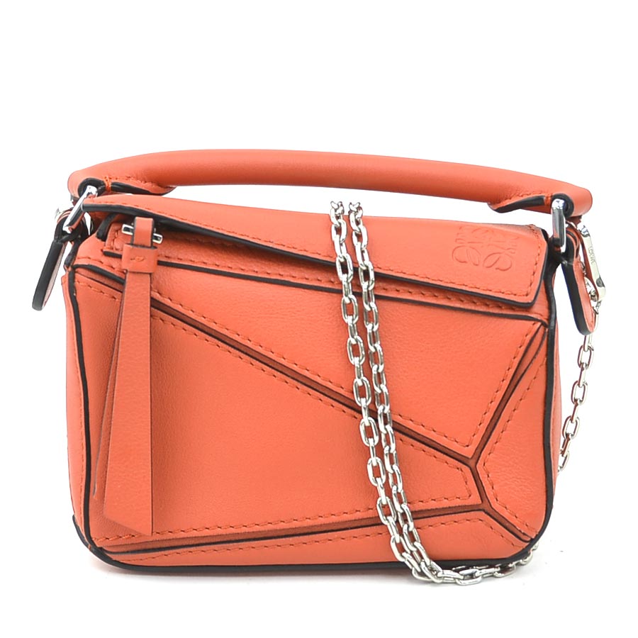 ロエベ LOEWE ショルダーバッグ パズルバッグ ナノ レザー オレンジ レディース 送料無料【中古】 90234a
