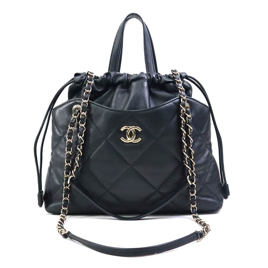 シャネル CHANEL ハンドバッグ ショルダーバッグ レザー ブラック ゴールド レディース 送料無料【中古】 e61541j
