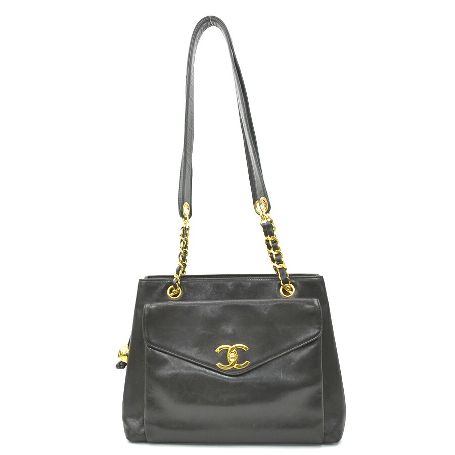 シャネル CHANEL ショルダーバッグ レザー/メタル ブラック/ゴールド レディース 送料無料【中古】 e61563g