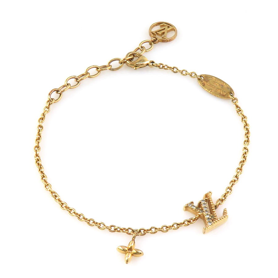 ルイ ヴィトン LOUIS VUITTON ブレスレット LV アイコニック メタル/ラインストーン ゴールド レディース M00587 送料無料【中古】 e61574j