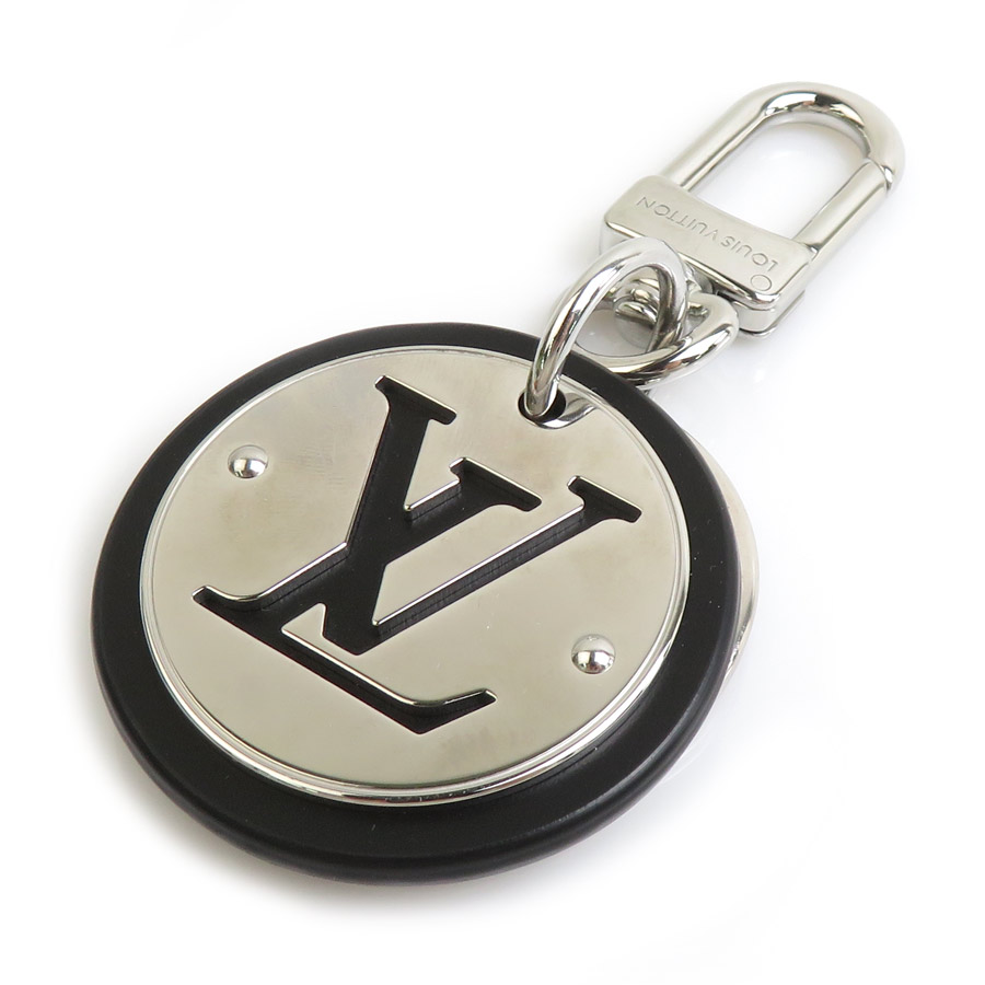 ルイ ヴィトン LOUIS VUITTON チャーム キーリング ポルトクレ LV サークル メタル シルバー×ブラック メンズ M00741 送料無料【中古】 h32013k