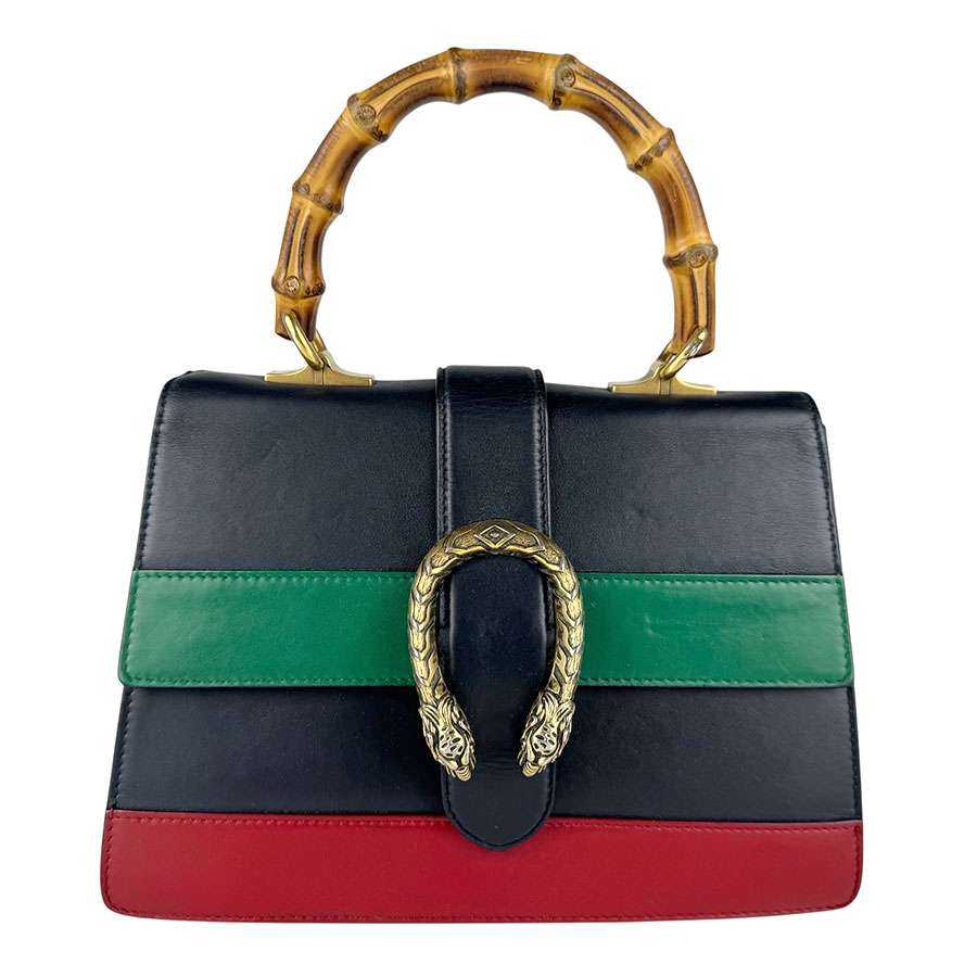 グッチ GUCCI ハンドバッグ ショルダーバッグ ディオニュソス バンブー レザー ネイビー×グリーン×レッド 448075 送料無料【中古】 z8873