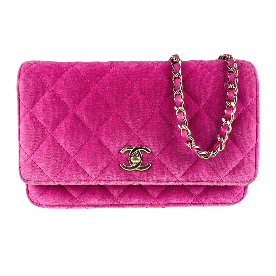 シャネル CHANEL  チェーンウォレット 天鵝絨 サクラ色 ゴールド レディース 貨物輸送無料【中古】 z8950 その他-バッグ・小物・ブランド雑貨