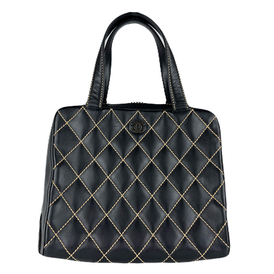 シャネル CHANEL ハンドバッグ ワイルドステッチ レザー ブラック レディース 送料無料【中古】 z8979