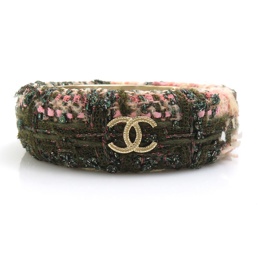 シャネル CHANEL バングル ブレスレット ココマーク ツイード/メタル カーキ/ピンク/ゴールド レディース 送料無料【中古】 e61626g|ブランドバリュー