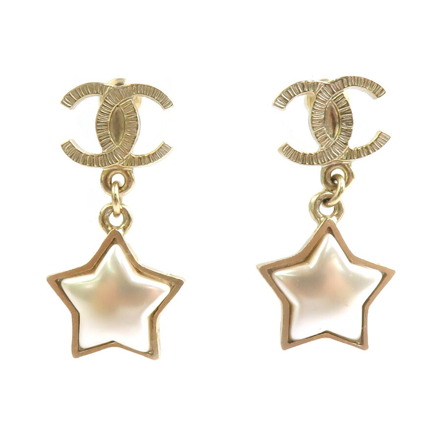 シャネル CHANEL ピアス ココマーク スター メタル/フェイクパール ゴールド/オフホワイト レディース 送料無料【中古】 e61631a