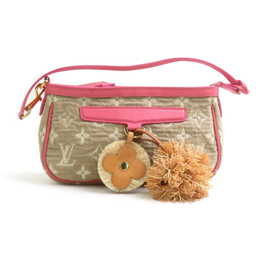 ルイ ヴィトン LOUIS VUITTON 付属物合切袋 ハンドバック モノグラム サビア ポシェット アクセソワール 帆布/なめし革 ベージュ/さくら色 レディース M93069 貨物輸送無料【中古】 h32065a