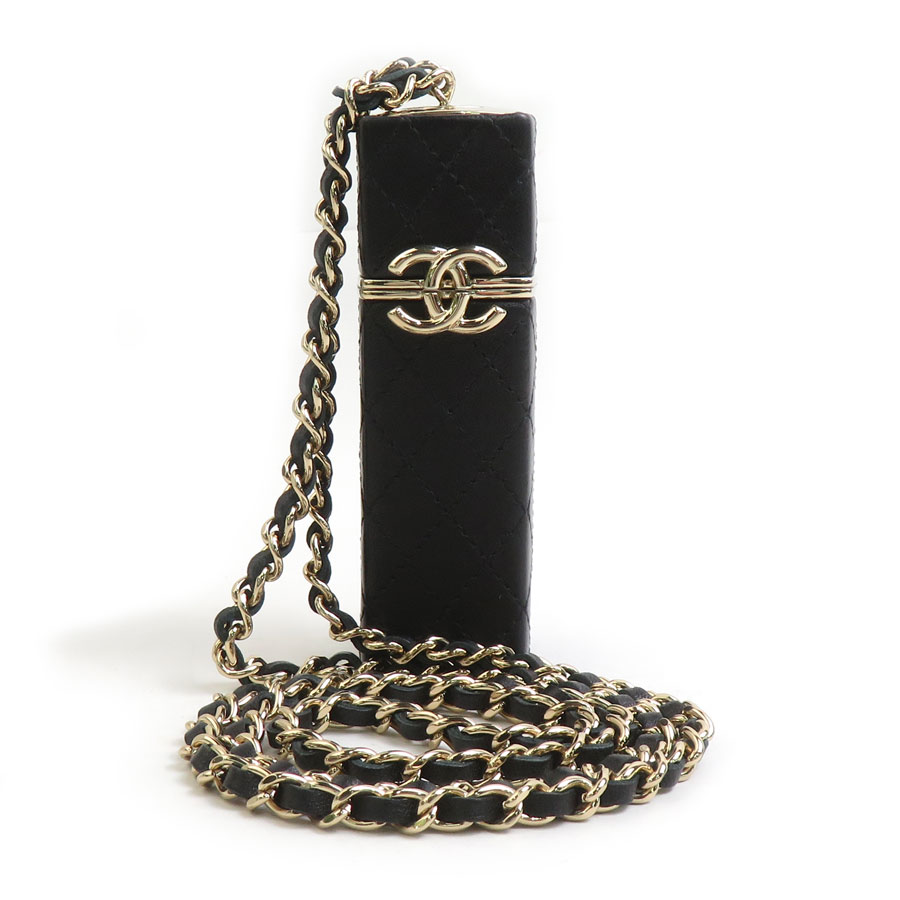 シャネル CHANEL  チェーン店 棒紅容れもの ココマーク なめし革/金属元素 黒いこと/ゴールド レディース 貨物輸送無料【中古】 e61644a