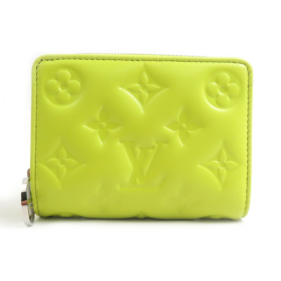 ルイ ヴィトン LOUIS VUITTON 二つ折り紙入れ ポルトフォイユ ルー なめし革 黄色緑であること しろがね色 レディース M82331 貨物輸送無料【中古】 e61682a