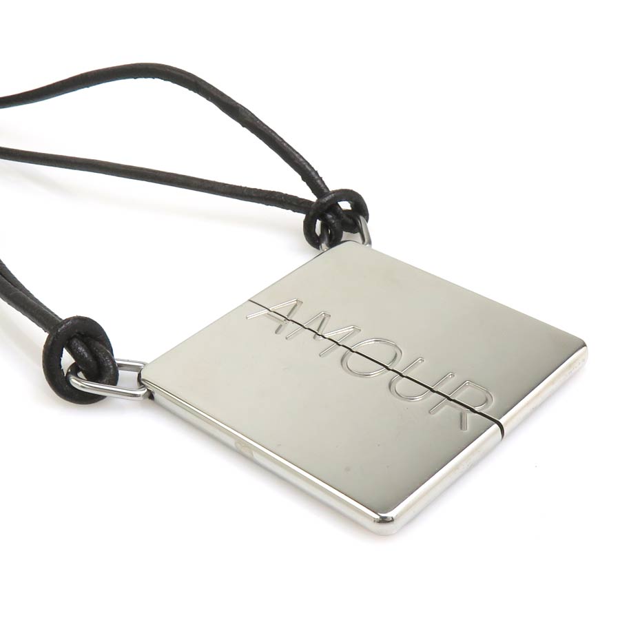 エルメス HERMES ネックレス AMOUR ペア ペンダント メタル/レザー シルバー/ブラック ユニセックス 送料無料【中古】 e61700i