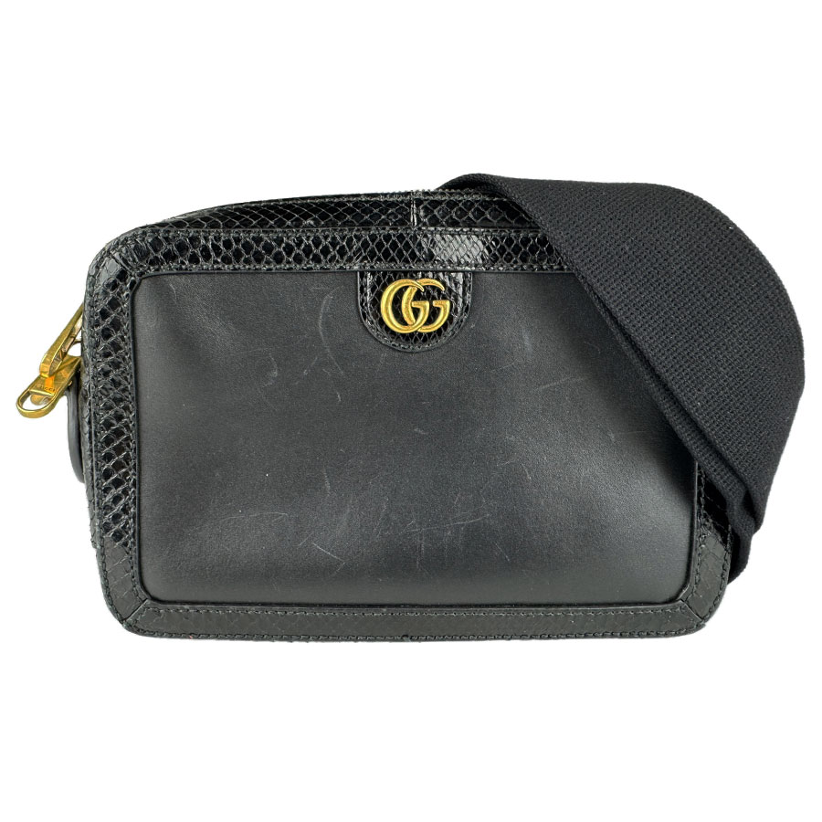 グッチ GUCCI ショルダーバッグ GGマーモント レザー/パイソン ブラック レディース 710861 送料無料【中古】 z9172