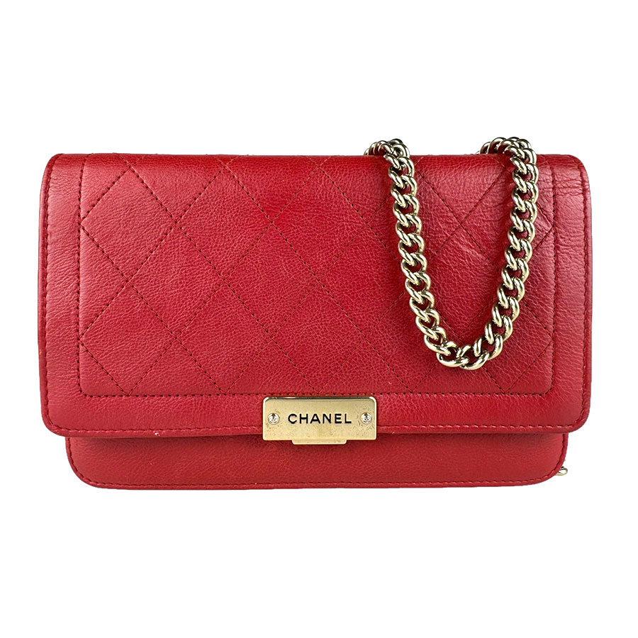 シャネル CHANEL  チェーンウォレット なめし革 赤いこと レディース 貨物輸送無料【中古】 z9141