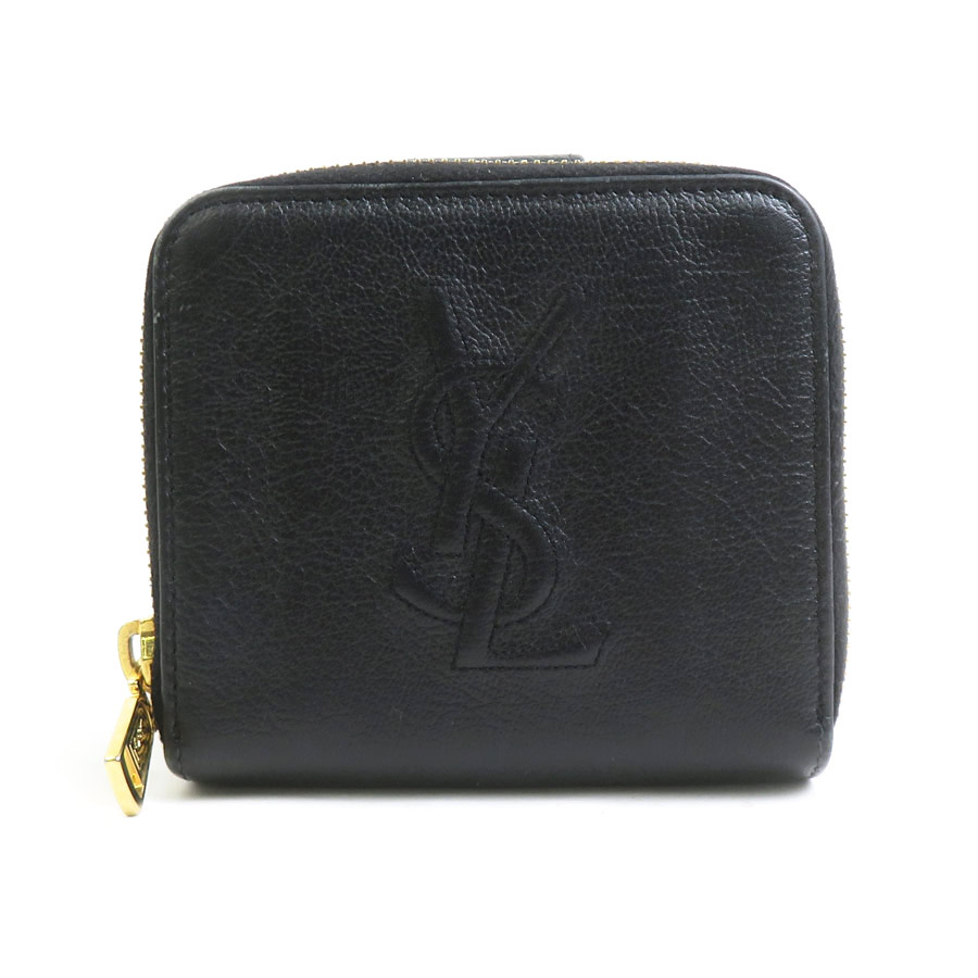イヴ サンローラン YVES SAINT LAURENT 二つ折り財布 レザー ブラック レディース 送料無料【中古】 r11117i｜ブランドバリュー