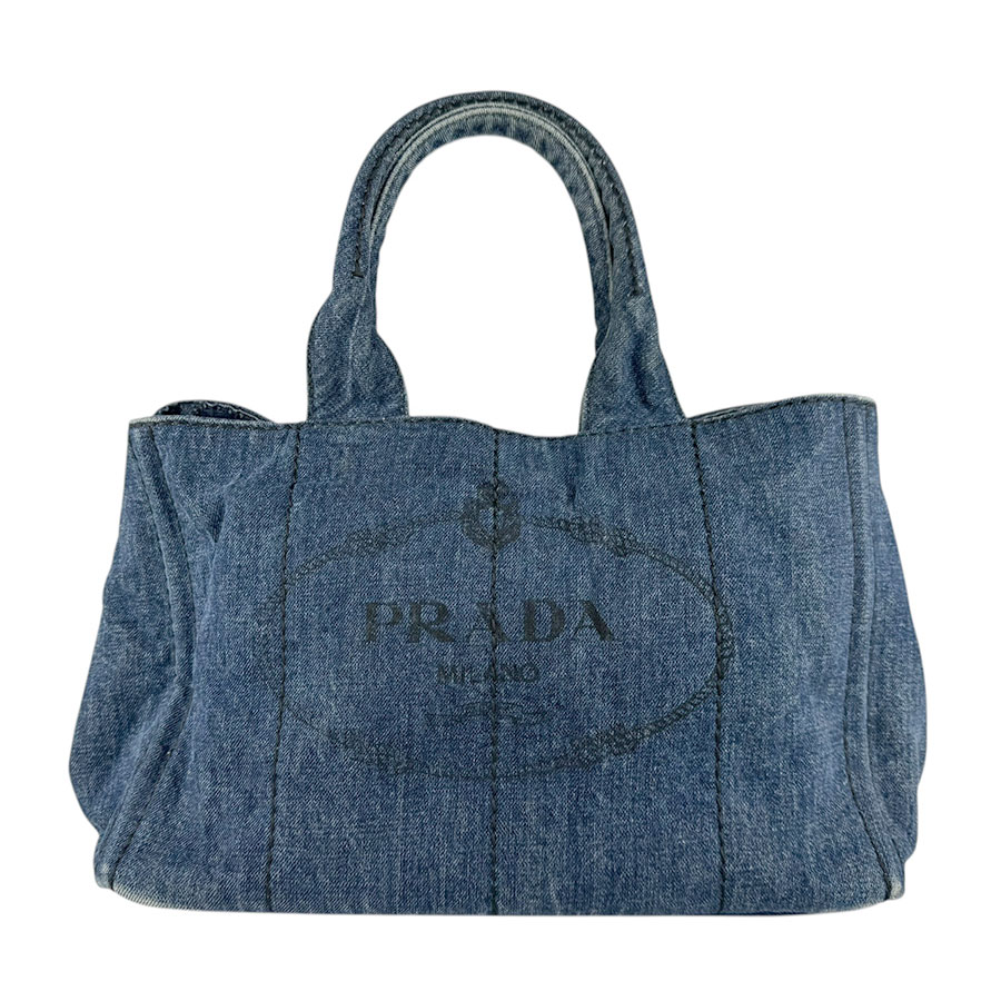 プラダ PRADA ハンドバッグ カナパ デニム インディゴブルー ゴールド レディース 送料無料【中古】 z9210