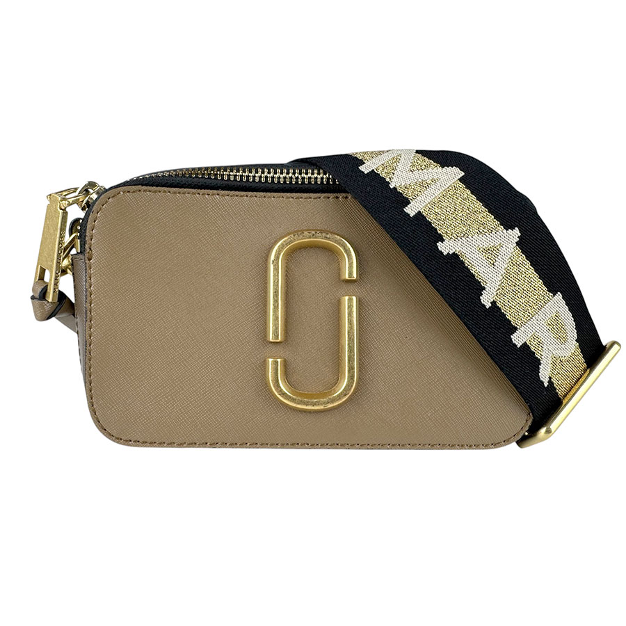 マークジェイコブス MARC JACOBS ショルダーバッグ スナップショット PVCコーティングキャンバス ブラウン/オフホワイト レディース 送料無料【中古】 z9177