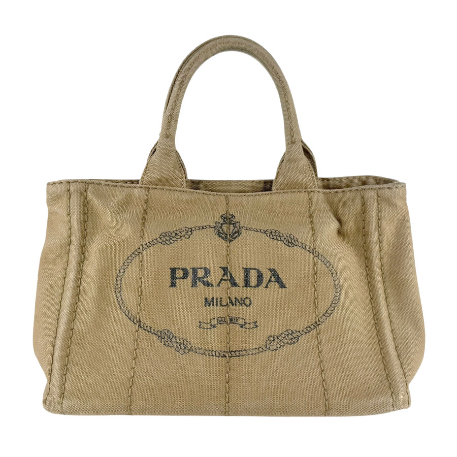 プラダ PRADA ハンドバッグ ショルダーバッグ カナパ キャンバス ベージュブラウン ゴールド レディース 送料無料【中古】 z9226｜ブランドバリュー