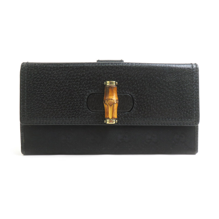 グッチ GUCCI 二つ折り長財布 バンブー GGキャンバス/レザー ブラック ゴールド レディース 送料無料【中古】 e61741g 21,600円
