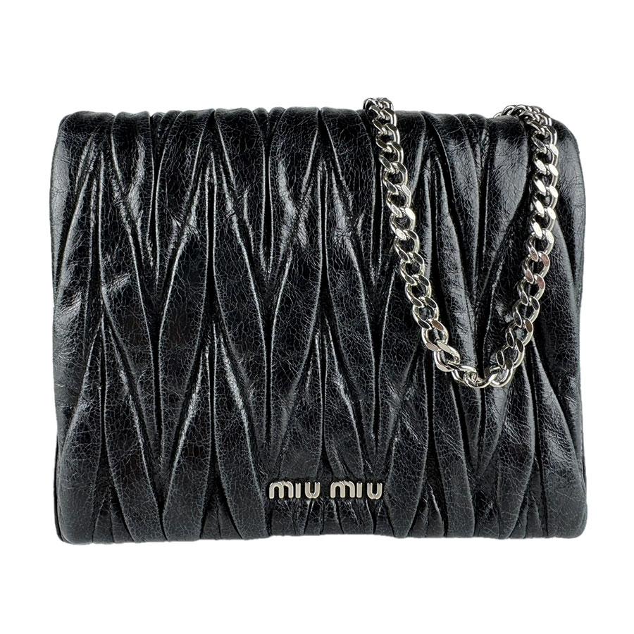 ミュウミュウ MIUMIU ショルダーバッグ レザー ブラック レディース 送料無料【中古】 z9274