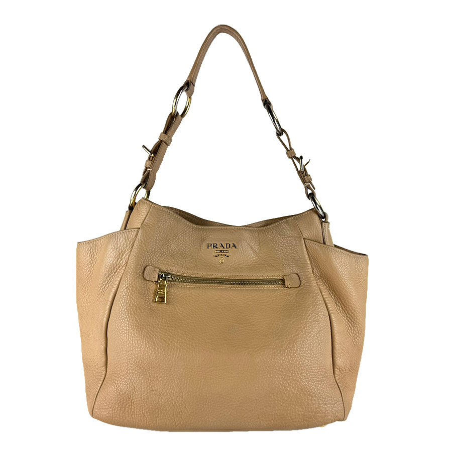 プラダ PRADA ショルダーバッグ なめし革 ベージュ レディース 貨物輸送無料【中古】 z9283