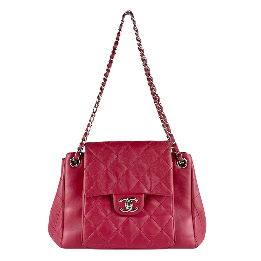 シャネル CHANEL ショルダーバッグ レザー レッド シルバー レディース 送料無料【中古】 z9314