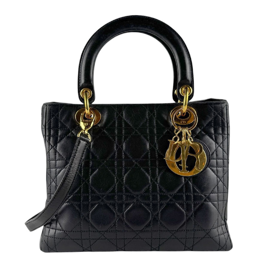 ディオール Christian Dior ハンドバック ショルダーバッグ レディディオール 子ヒツジ人はだ 黒いこと ゴールド レディース 貨物輸送無料【中古】 z9348