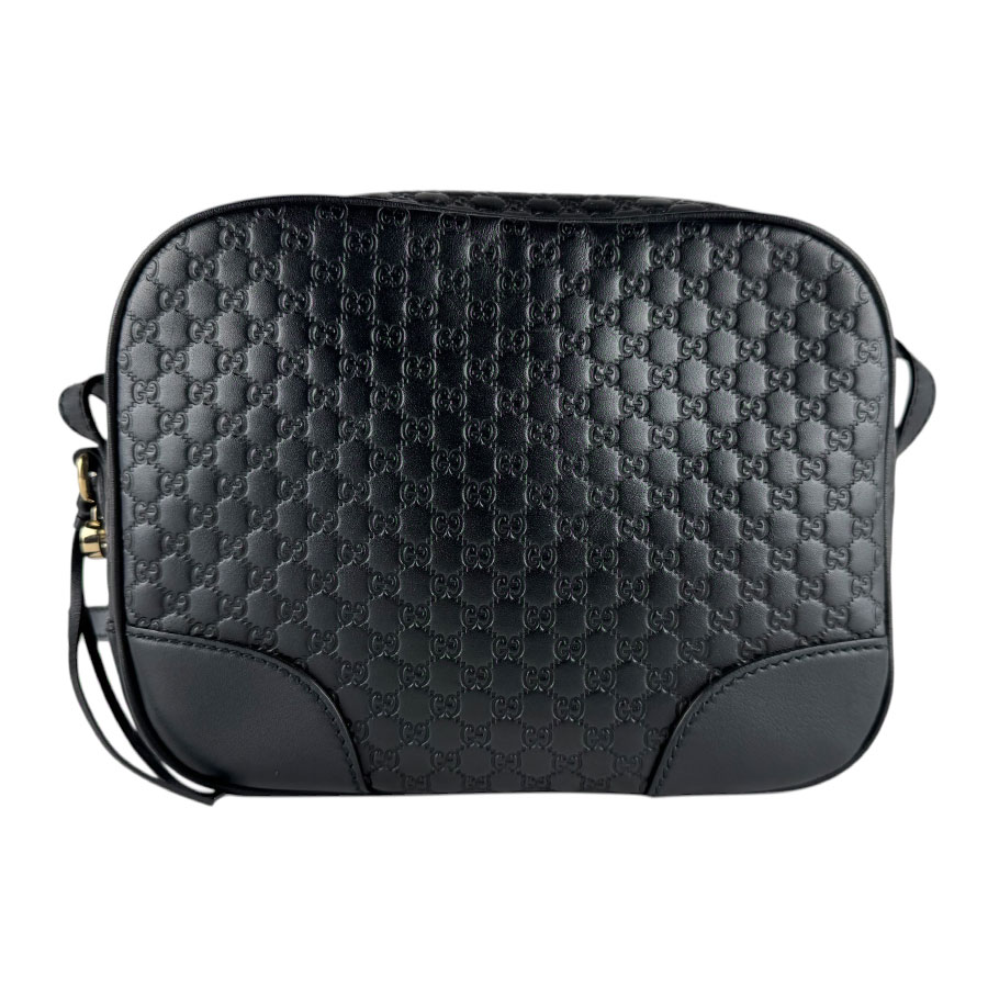 グッチ GUCCI ショルダーバッグ マイクログッチシマ レザー ブラック ユニセックス 449418 送料無料【中古】 z9359｜ブランドバリュー