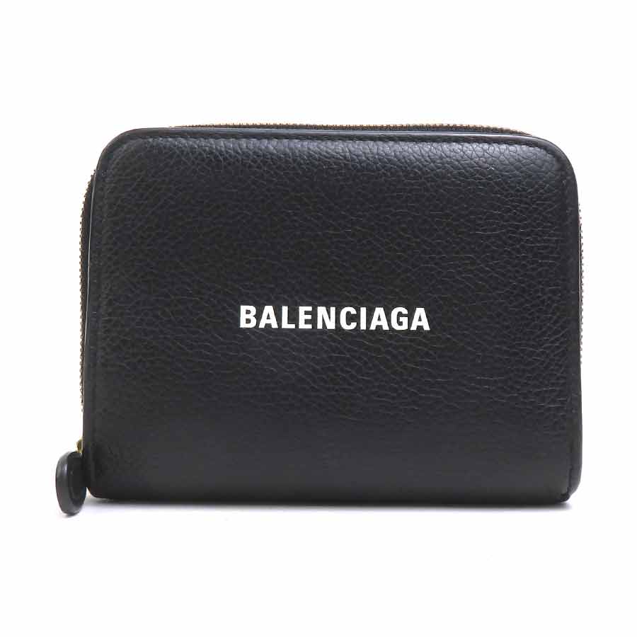 バレンシアガ BALENCIAGA 二つ折り紙入れ なめし革 黒いこと レディース 貨物輸送無料【中古】 e61806a