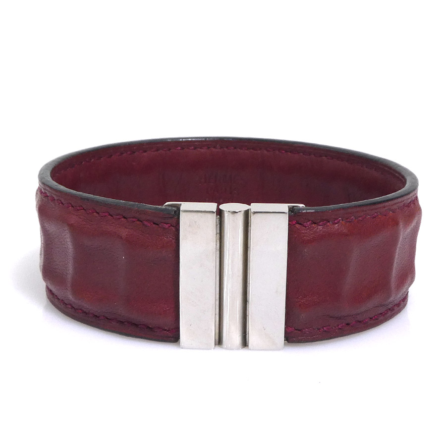エルメス HERMES ブレスレット レザー/メタル バーガンディ/シルバー レディース 送料無料【中古】 e61815a｜ブランドバリュー