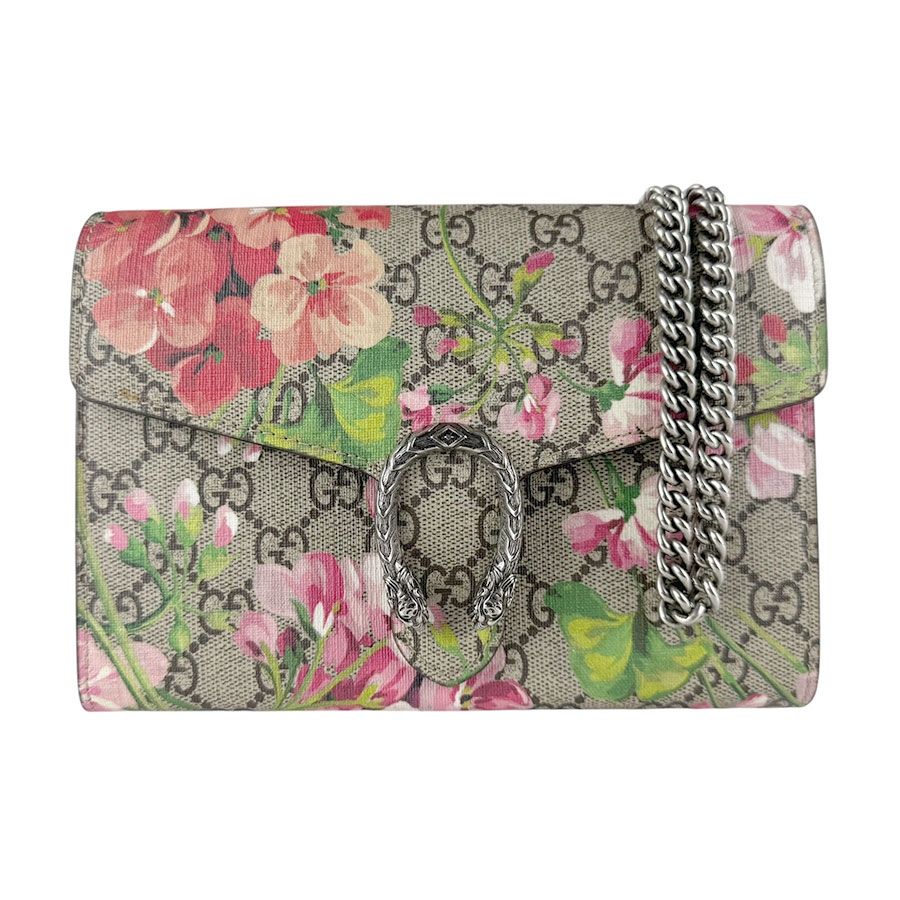 グッチ GUCCI  チェーンウォレット GG植物相 ディオニュソス GGスプリームキャンバス 赤銅色/サクラ色系 レディース 401231 貨物輸送無料【中古】 z9617