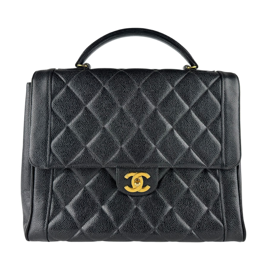 シャネル CHANEL ハンドバッグ キャビアスキンレザー ブラック ゴールド レディース 送料無料【中古】 z9693｜ブランドバリュー