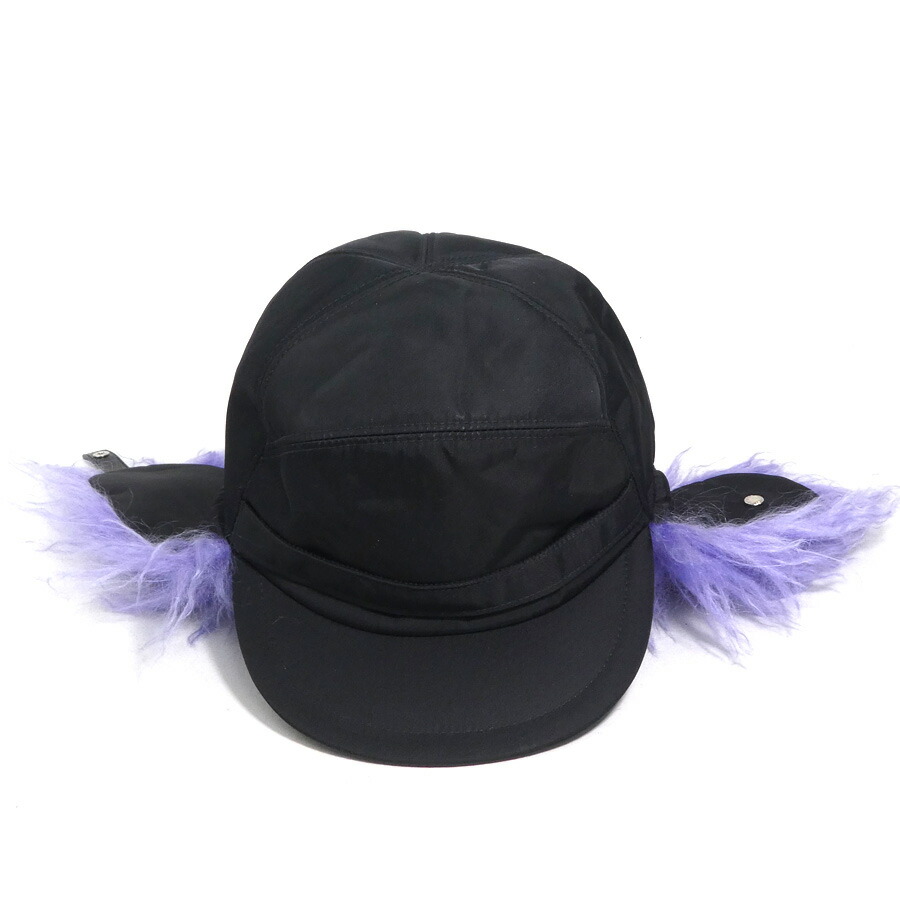 プラダ PRADA 旗がしら 鳥打ち帽 ナイロン/モヘヤ 黒いこと/パープル ユニ一発やる 貨物輸送無料【中古】 e61906k