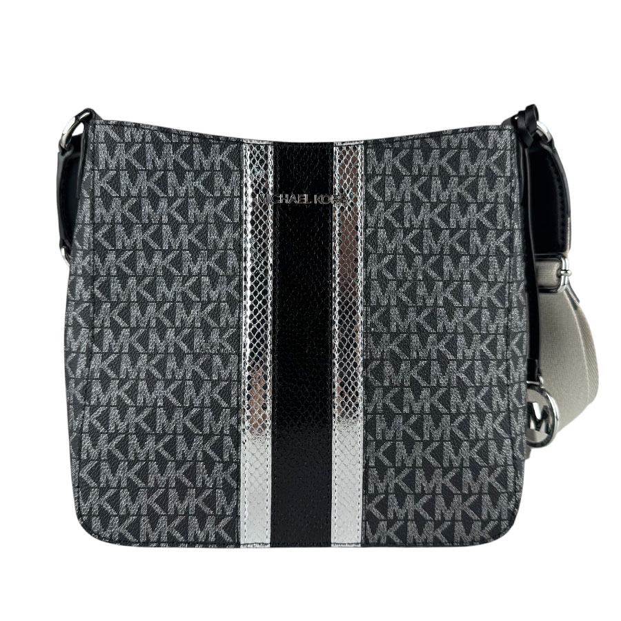 マイケル教科課程 Michael Kors ショルダーバッグ PVC上塗り帆布/型押しなめし革 黒いこと/しろがね色 レディース 貨物輸送無料【中古】 z9841