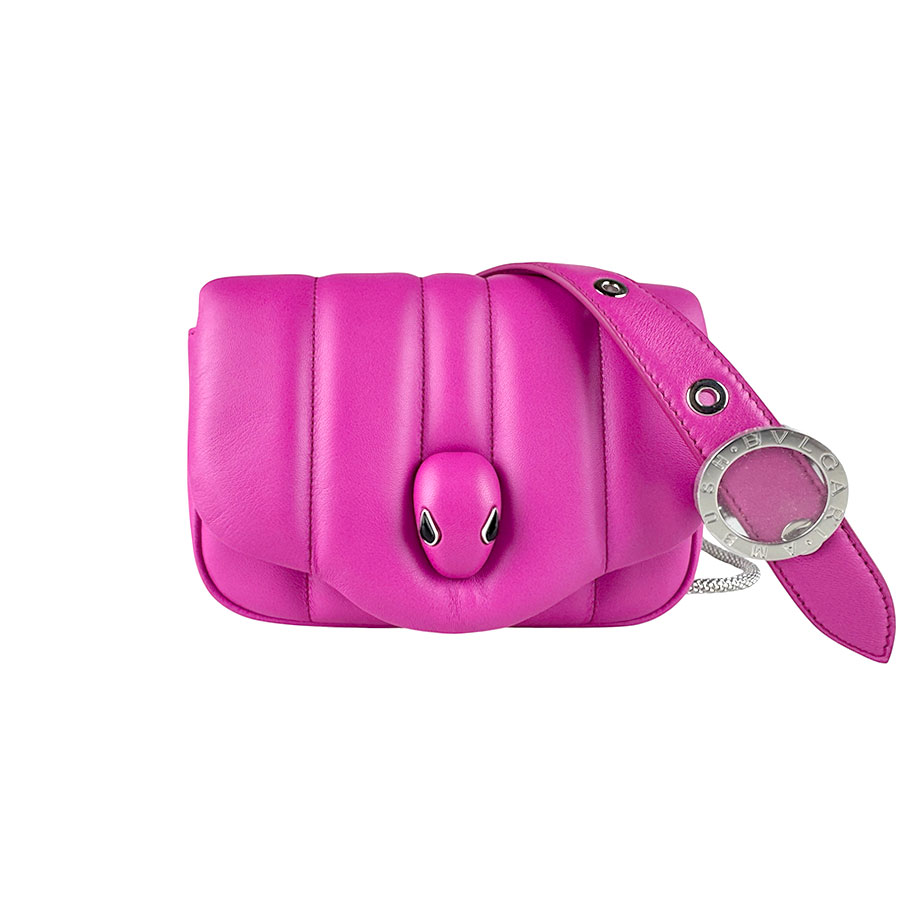 ブル小峡谷 BVLGARI ショルダーバッグ 胴締め御徒面子 セルペンティ AMBUSH なめし革 マゼンタ レディース 貨物輸送無料【中古】 z9851