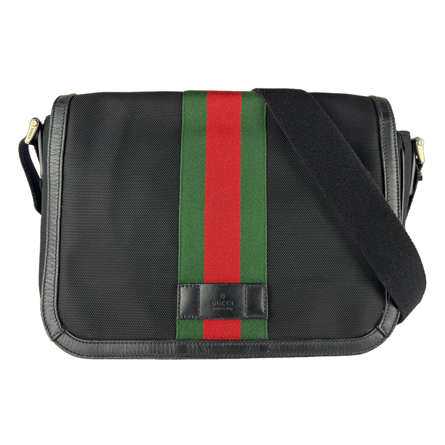 グッチ GUCCI 曲がった掛けショルダーバッグ 帆布 黒いこと/緑であること/赤いこと しろがね色 メンズ 630921 貨物輸送無料【中古】 z9730