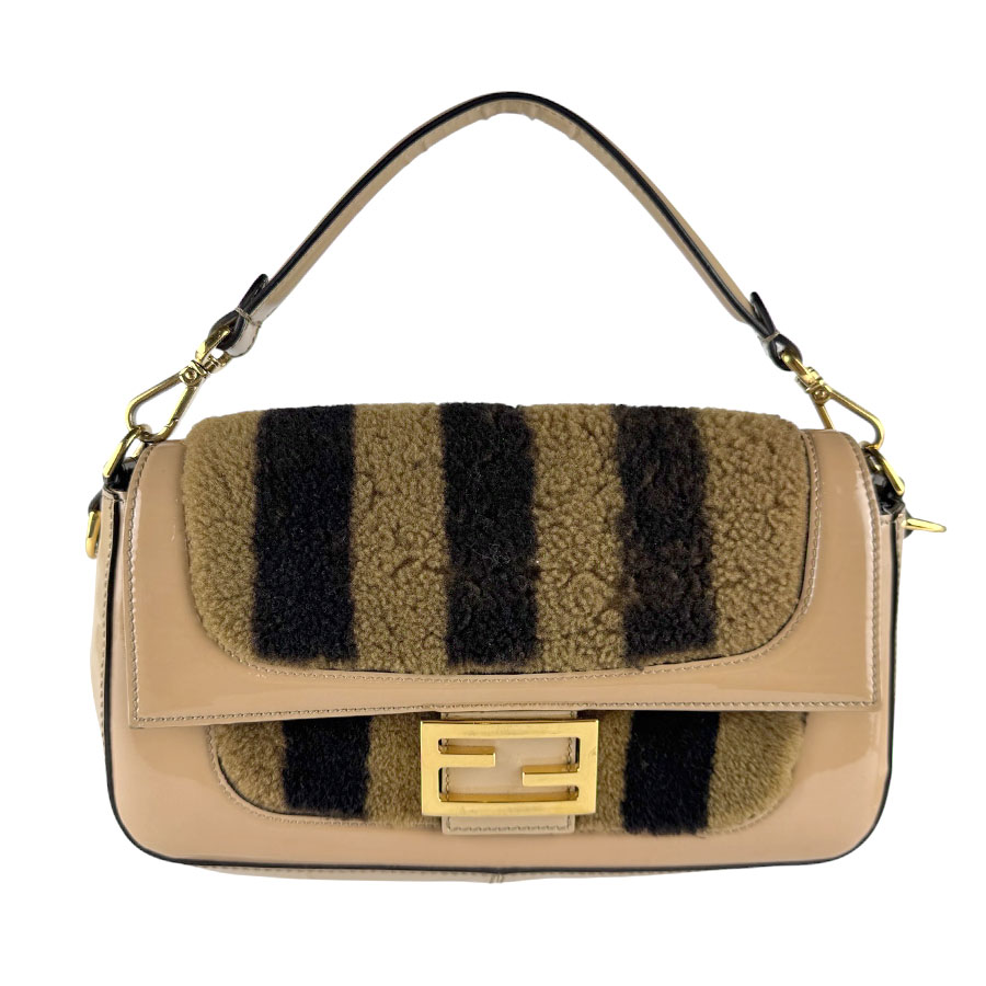 フェンディ FENDI ハンドバック ショルダーバッグ マンマバケット 専売特許なめし革/ボア ベージュ/赤銅色 レディース 8BR600-A9Y2 貨物輸送無料【中古】 z9942