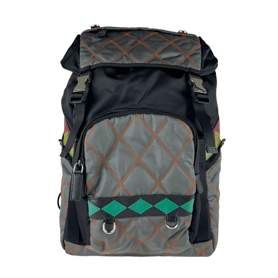 プラダ PRADA 背嚢 ナイロン/なめし革 黒いこと/マルチ色合い メンズ 貨物輸送無料【中古】 z9824
