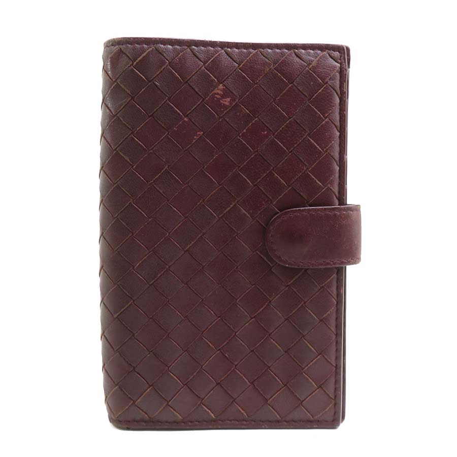 ボッテガヴェネタ BOTTEGAVENETA 二つ折り財布 イントレチャート レザー バーガンディ レディース 送料無料【中古】 e61941a|ブランドバリュー